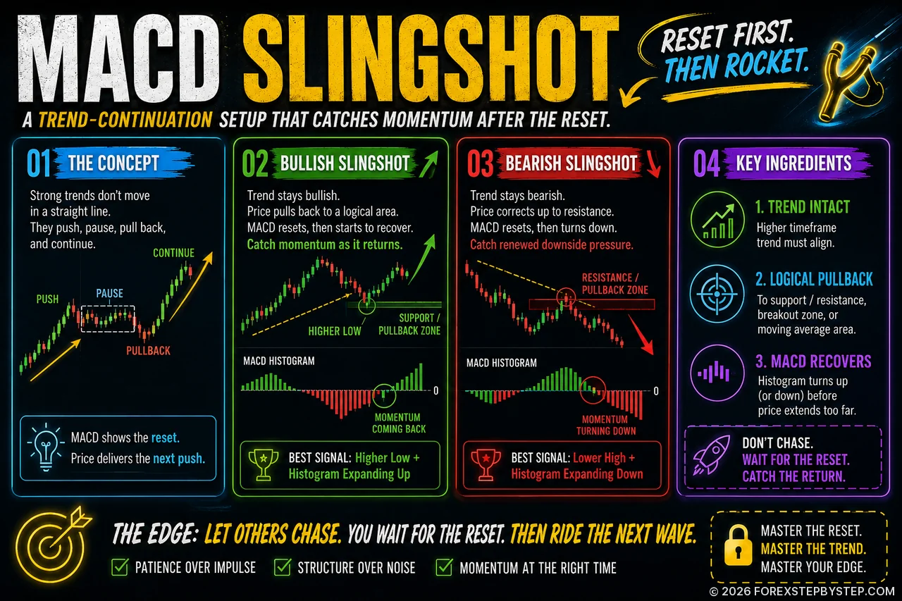 MACD Slingshot trading setup showing why a pullback may be a momentum reset, not the start of a reversal.