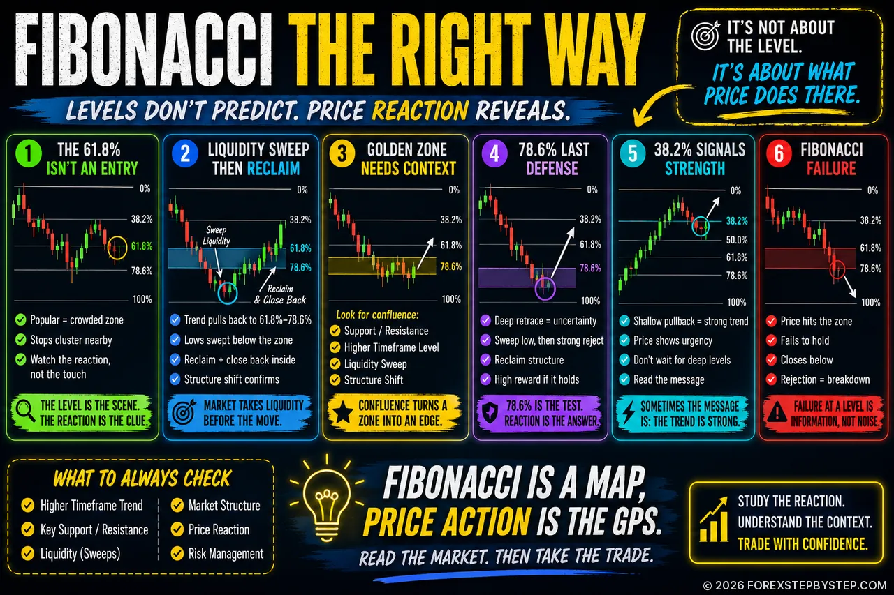 Why Fibonacci levels alone fail—and what price must reveal before traders should care.