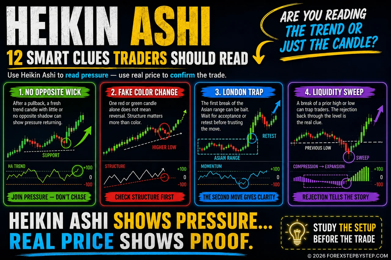 Hidden Heikin Ashi clues that reveal pressure before real price confirms the move.