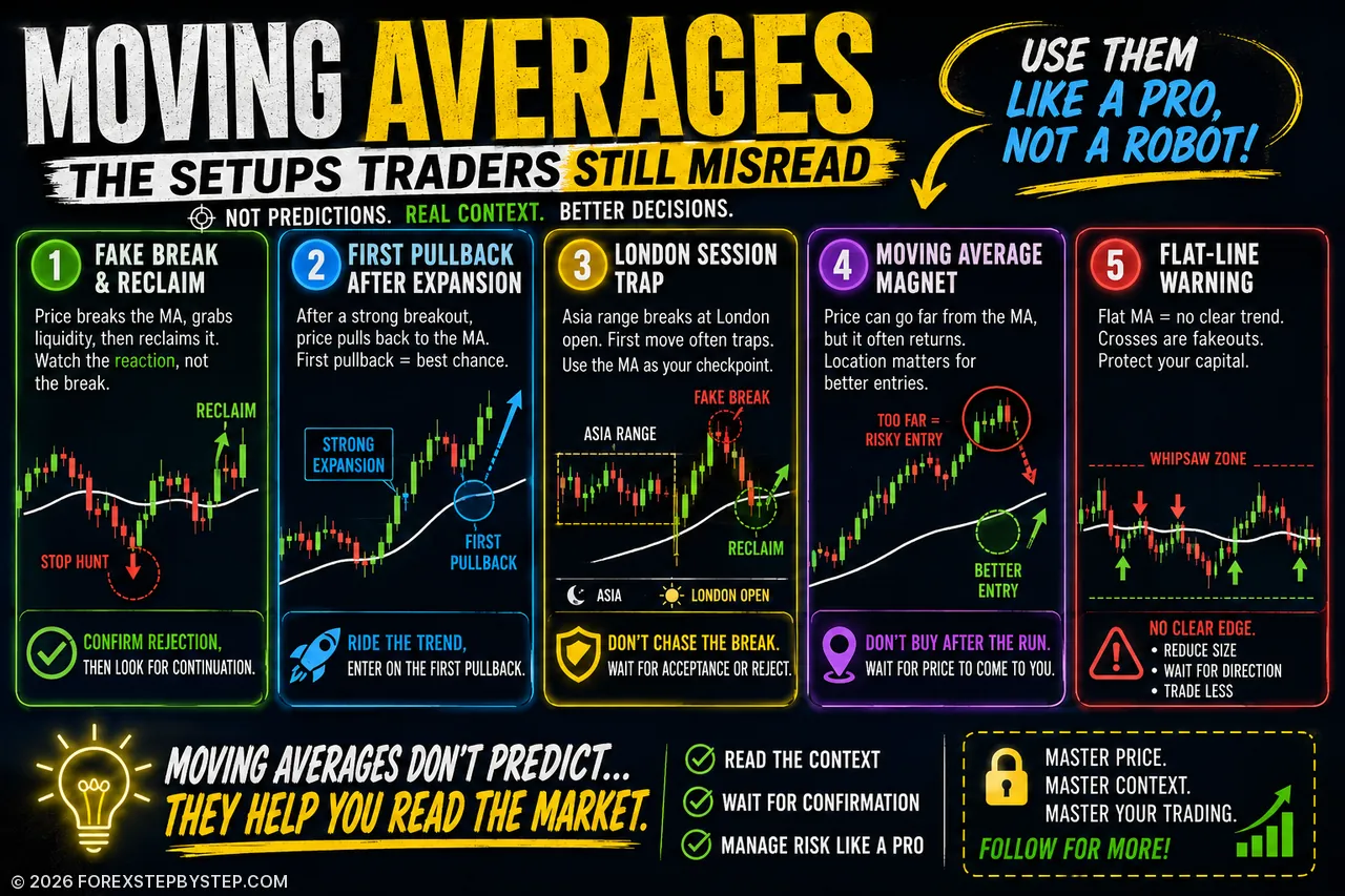 Trading infographic revealing the moving average clue many traders miss when analyzing forex market structure.